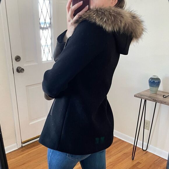 Sandro Paris Wool Blend Hooded Pea Coat Black S - Picture 6 of 10